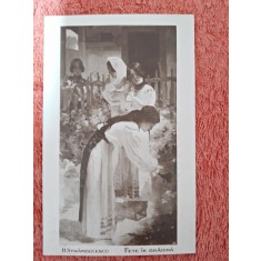 Carte postala, reproducere dupa tablou Fete in Gradina/H. Strambulescu, periada interbelica