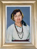 Toader Schipor Tablou Portret Femeie &icirc;n Port Popular Bucovinean pictură ulei pe p&acirc;nză &icirc;nrămata 49x64cm