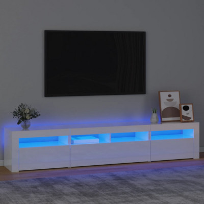 vidaXL Comodă TV cu lumini LED, alb extralucios, 210x35x40 cm foto