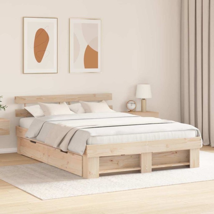 vidaXL Cadru de pat cu headboard Maro 160 x 200 cm Lemn masiv de pin 3382268