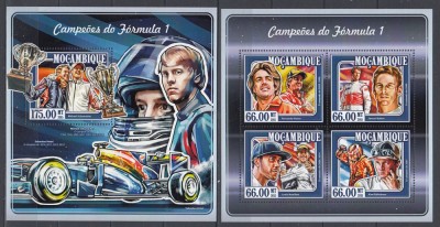 Mozambic 2015- MASINI de CURSE - FORMULA 1- HAMILTON, etc - BL+ KB - MNH foto
