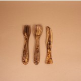 Set Tac&acirc;muri 3 Piese Lingura Furculita Cutit din Lemn de Măslin