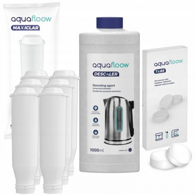 Kit curatare espressor, Aquafloow, Compatibil cu Nivona, 6 x Fitru apa, 10 x Tableta curatare, Solutie decalcifianta, 1l foto