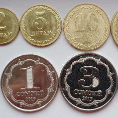 Set 9 monede Tajikistan 1, 2, 5, 10, 20, 50 drams 1, 3, 5, somoni 2019 UNC- A023