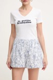 Pepe Jeans pantaloni scurți din in DARCY femei, culoarea alb, cu imprimeu, high waist, PL801157