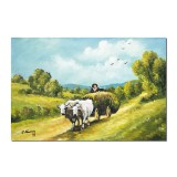 Tablou Carul cu boi pictat manual, 60x40cm ulei panza, reproducere Nicolae Grigorescu
