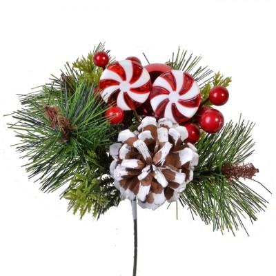 Decoratiune Crăciun, Crenguță, 24cm, Conuri, Glob, Acadele, Pomușoare, Glitter foto