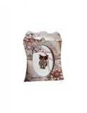 Martisor tip brosa cu model bufnita cu ochi din pietricele rosii si trandafir din sapun pentru 1 si 8 martie