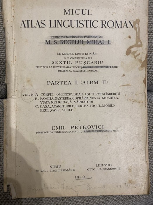 Micul atlas linguistic roman Partea II (ALRM II) vol. I Sextil Puscariu 1940, fara harti