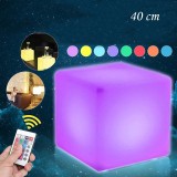 Taburet tip cub iluminat led 40x40 cm 16 culori 4 moduri control telecomanda