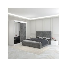 Dormitor Eric Gri Cu Dulap Tapitat 180x200cm