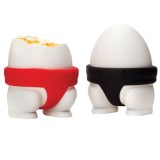 Set 2 suporturi pentru oua fierte, flippy, model sumo, din silicon si pp, multicolor