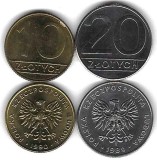 POLONIA LOT / SET Nr 3 : 2 buc , 10 Zloti 1990 + 20 Zloti / Zlotych 1989