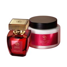 Set parfum Oriflame Giordani Gold Essenza Supreme 50 ml si crema de corp Oriflame Giordani Gold Essenza Supreme 250 ml, aroma opulenta si sofisticata
