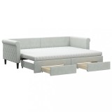 Cumpara ieftin Pat de zi cu extensie si sertare, gri deschis 80x200 cm catifea