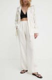 Answear Lab pantaloni femei, culoarea bej, drept, high waist