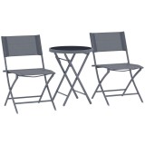 Outsunny Set de bistrou 3 piese pliabil din metal, 2 scaune și 1 masă rotundă, set de grădină exterior pentru 2 persoane, gri | Aosom Romania