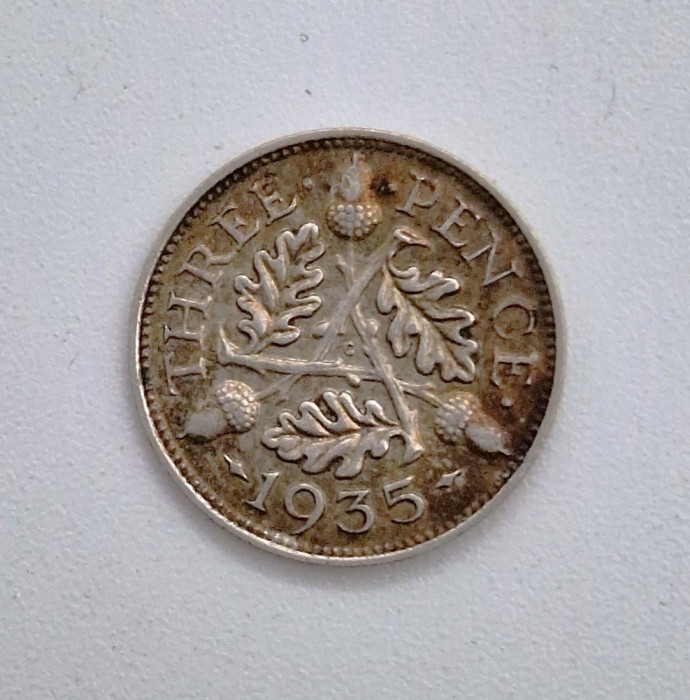 moneda argint MAREA BRITANIE _ 3 pence 1935 _ km # 831