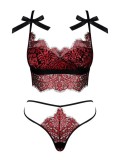 Set Lenjerie Sexy Din Dantela Redessia, Rosu+Negru, L/XL, Obsessive