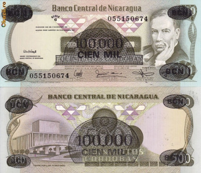 NICARAGUA 100.000 (500) cordobas 1985 UNC!!! foto