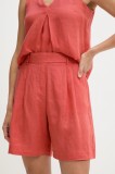 United Colors of Benetton pantaloni scurți din in culoarea rosu, uni, high waist, 4AGHD901V