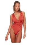 Cumpara ieftin Costum de baie intreg pentru femei Trendyol, decolteu in V, rosu, marime 36 - OUTLET