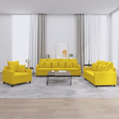 vidaXL Set de canapele cu perne, 3 piese, galben, catifea 3201686 foto