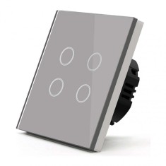 Intrerupator Smart Touch Techstar&reg;, Wireless 2.4GHz, Sticla Securizata, Design Modern, Iluminare LED, 4 Faze, Cu NUL, Gri