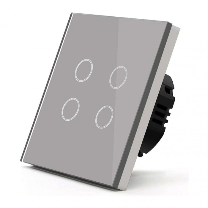 Intrerupator Smart Touch Techstar&reg;, Wireless 2.4GHz, Sticla Securizata, Design Modern, Iluminare LED, 4 Faze, Cu NUL, Gri