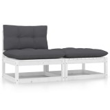Gossi set mobilier de gradina cu perne, 2 piese, alb, lemn masiv pin