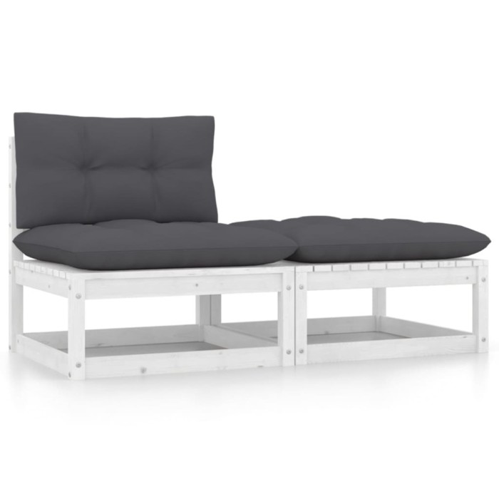 Gossi set mobilier de gradina cu perne, 2 piese, alb, lemn masiv pin