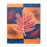 Tablou abstract pictat manual, Frunza de artar, 60x50cm ulei panza in relief efect 3D, gata de expus pe perete