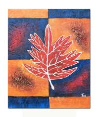 Tablou abstract pictat manual, Frunza de artar, 60x50cm ulei panza in relief efect 3D, gata de expus pe perete