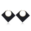 Cercei din lemn, forma patrat, Negru, 4.7x5.5 cm, Oem