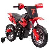 AIYAPLAY Motocicletă Electrică Copii 12V cu 2 Roți Ajutătoare Detașabile, 2 Motoare, Suspensie Spate, Muzică, 3 km/h, 3-6 Ani, Roșu | Aosom Romania