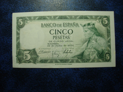 SPANIA 5 PESETAS 1954 UNC foto