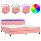 Cumpara ieftin Pat cu arcuri, saltea &amp; LED, roz, 200x200 cm, catifea