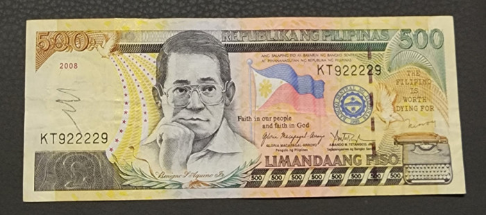 Filipine 500 piso 2008 scrisa kt922229