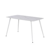 Masă de dining pătrată Bora 140 cm din piatră sinterizată, albă