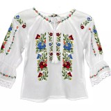 Cumpara ieftin Ie Traditionala Alba pentru Fetite cu Motiv Floral Rosu - ITF18