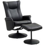 HOMCOM Fotoliu cu Fotoliu, Aspect de piele, Rotativ, Spate reglabil, pana la 150 kg, Negru | Aosom Romania