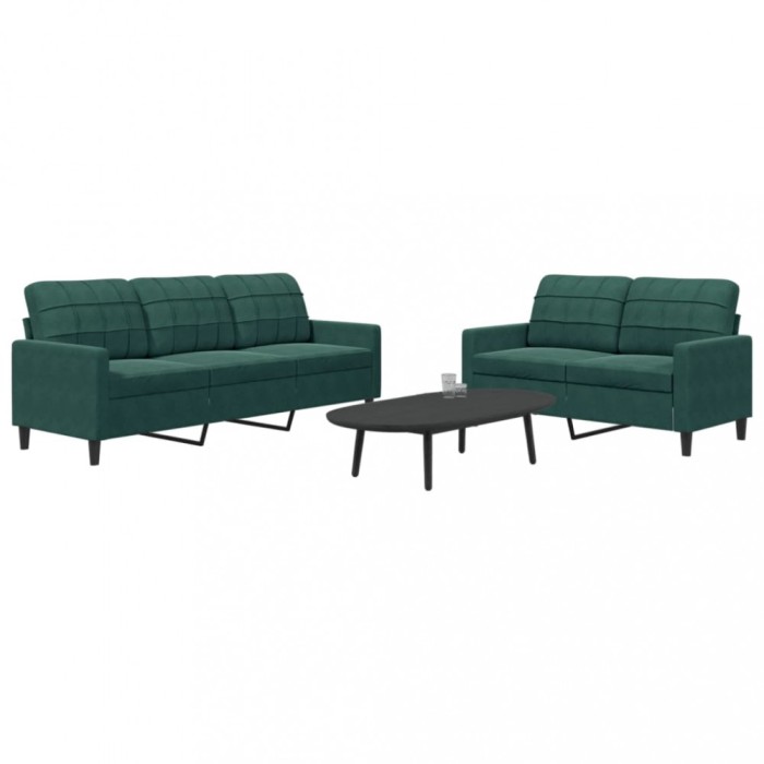 vidaXL Set de canapele cu perne, 2 piese, verde &icirc;nchis, catifea