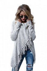 K681-18 Cardigan cu aspect petrecut, accesorizat cu franjuri foto