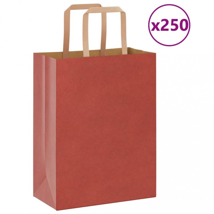 vidaXL Pungi de h&acirc;rtie 250 buc cu m&acirc;nere roșii 21x11x28 cm 4101979