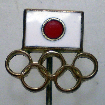 I.632 INSIGNA STICKPIN JAPONIA OLIMPIADA CERCURI OLIMPICE 13/12mm email foto