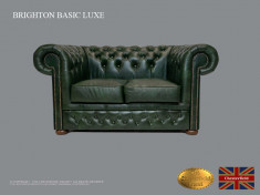 Canapea Chesterfield Basic Lux ,Cloudy Green,2 locuri ,Piele naturala foto