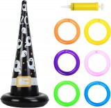 Joc de aruncare pentru Halloween cu palarie de vrajitoare si inele Zerhok, plastic, multicolor, 8 piese
