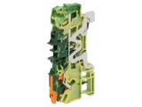 Conector de şine WAGO 2102, 24A, 800V, galben-verde, montare push-in