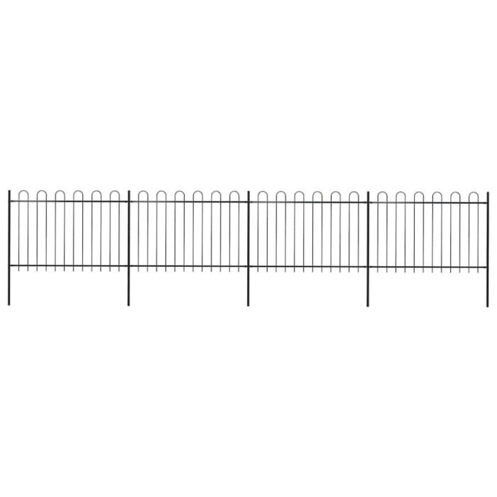 vidaXL Gard de grădină cu v&acirc;rf curbat, negru, 6,8 x 1,2 m, oțel