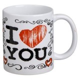 Cana ceramica alba cu inimi si mesaj I Love You, 340 ml, CMCLASS
